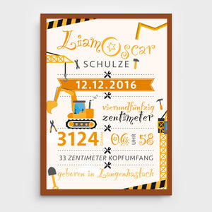Stekora Design - Babydaten Poster Motiv Bagger