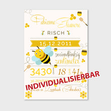 Laden Sie das Bild in den Galerie-Viewer, Stekora Design - Babydaten Poster Motiv Biene