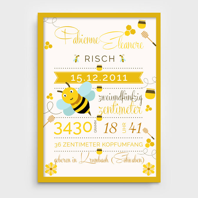 Stekora Design - Babydaten Poster Motiv Biene