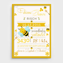 Laden Sie das Bild in den Galerie-Viewer, Stekora Design - Babydaten Poster Motiv Biene