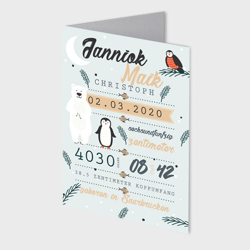 Stekora Design - Babydaten Karten SET Motiv Eisbär Pinguin