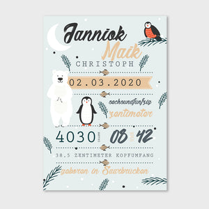 Stekora Design - Babydaten Hardcover Notizbuch 64 Seiten Motiv Eisbär Pinguin