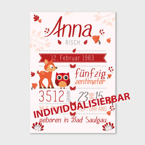 Stekora Design - Babydaten Karten SET Motiv Waldtiere