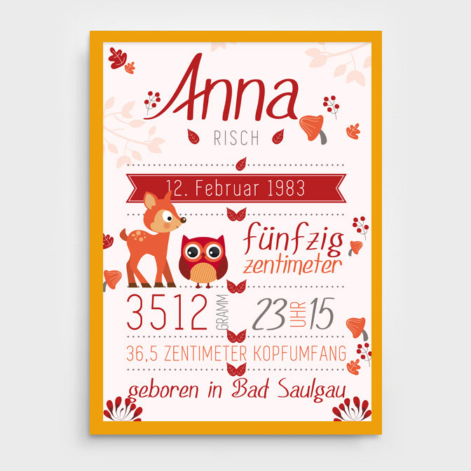 Stekora Design - Babydaten Poster Motiv Waldtiere