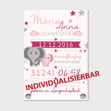 Laden Sie das Bild in den Galerie-Viewer, Stekora Design - Babydaten Hardcover Notizbuch 64 Seiten Motiv Elefant