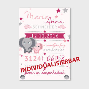 Stekora Design - Babydaten Leinwand Motiv Elefant