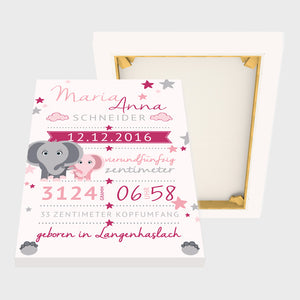 Stekora Design - Babydaten Leinwand Motiv Elefant