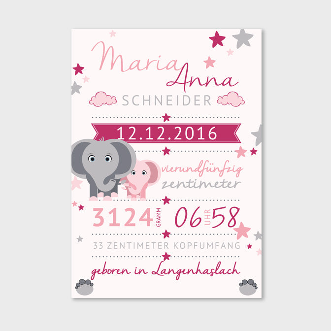 Stekora Design - Babydaten Hardcover Notizbuch 64 Seiten Motiv Elefant