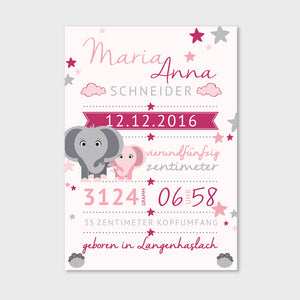 Stekora Design - Babydaten Hardcover Notizbuch 64 Seiten Motiv Elefant