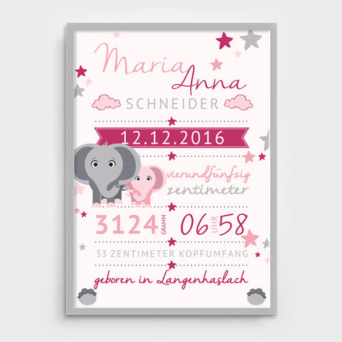Stekora Design - Babydaten Poster Motiv Elefant
