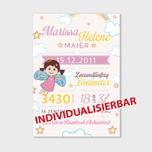 Laden Sie das Bild in den Galerie-Viewer, Stekora Design - Babydaten Leinwand Motiv Engel rosa