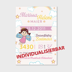 Stekora Design - Babydaten Leinwand Motiv Engel rosa