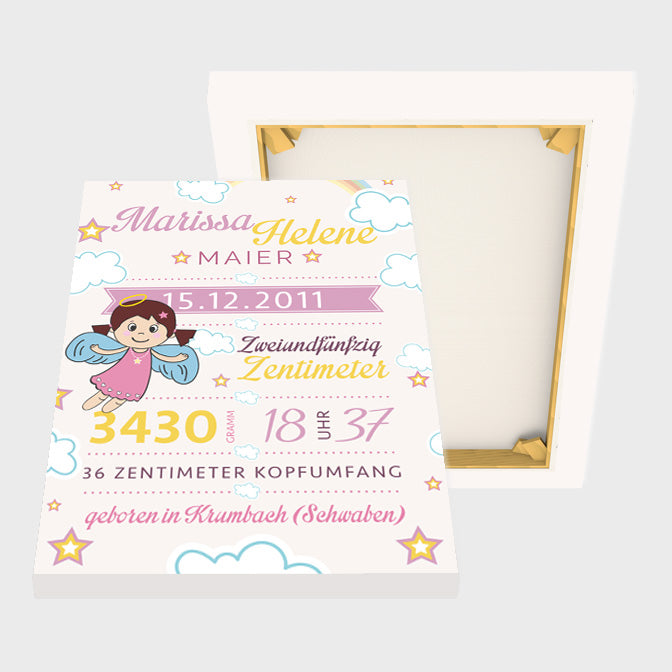 Stekora Design - Babydaten Leinwand Motiv Engel rosa