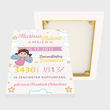 Laden Sie das Bild in den Galerie-Viewer, Stekora Design - Babydaten Leinwand Motiv Engel rosa