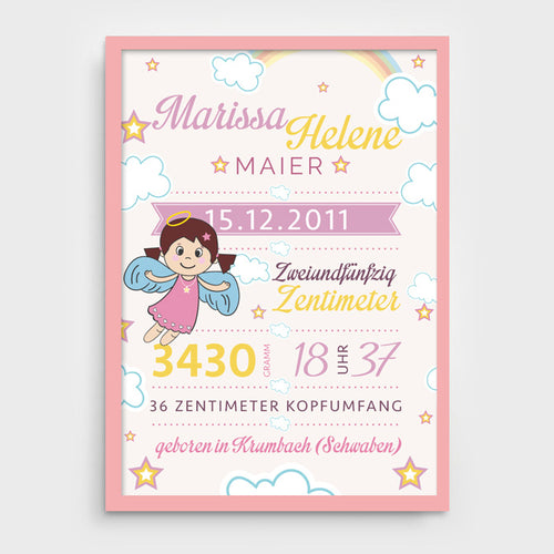 Stekora Design - Babydaten Poster Motiv Engel rosa