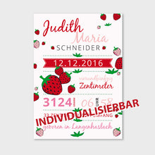 Laden Sie das Bild in den Galerie-Viewer, Stekora Design - Babydaten Karten SET Motiv Erdbeere