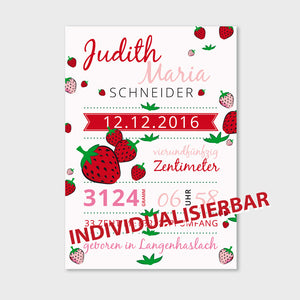 Stekora Design - Babydaten Poster Motiv Erdbeere