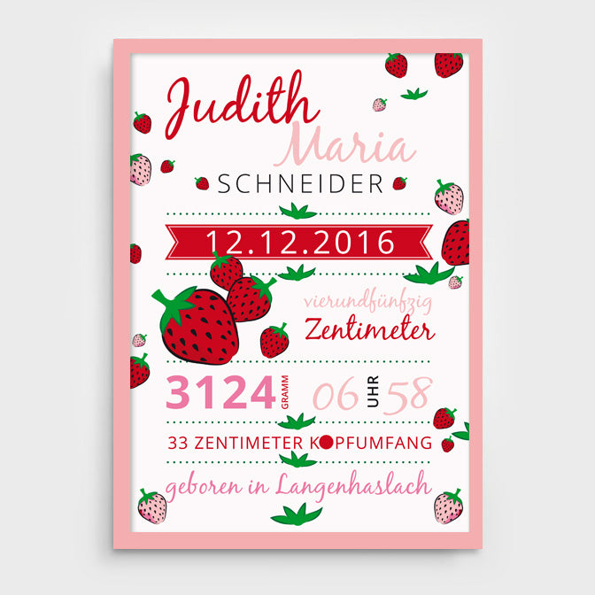 Stekora Design - Babydaten Poster Motiv Erdbeere
