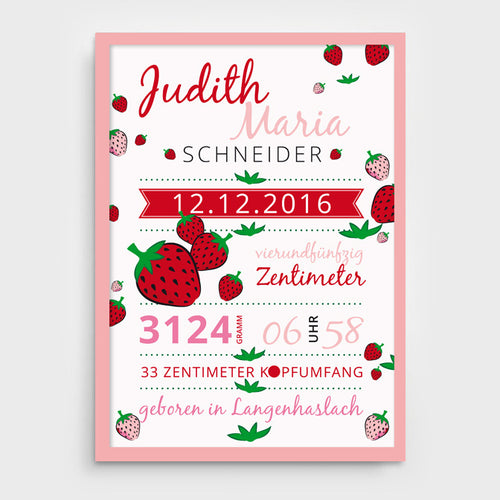 Stekora Design - Babydaten Poster Motiv Erdbeere