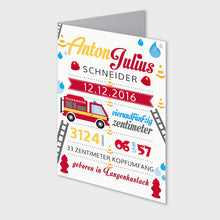 Laden Sie das Bild in den Galerie-Viewer, Stekora Design - Babydaten Karten SET Motiv Feuerwehr