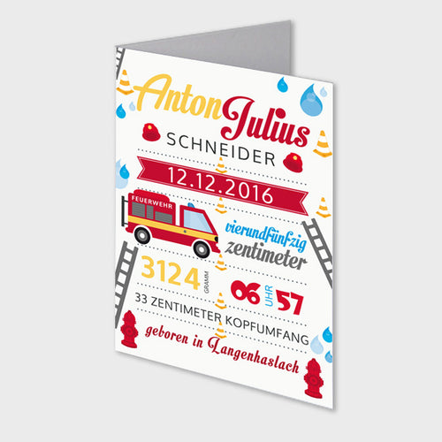 Stekora Design - Babydaten Karten SET Motiv Feuerwehr