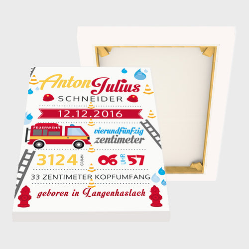Stekora Design - Babydaten Leinwand Motiv Feuerwehr