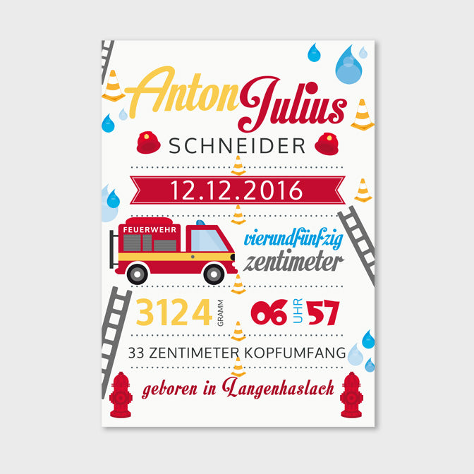 Stekora Design - Babydaten Hardcover Notizbuch 64 Seiten Motiv Feuerwehr