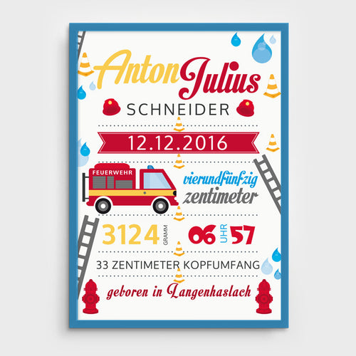 Stekora Design - Babydaten Poster Motiv Feuerwehr