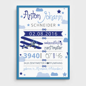 Stekora Design - Babydaten Poster Motiv Flugzeug