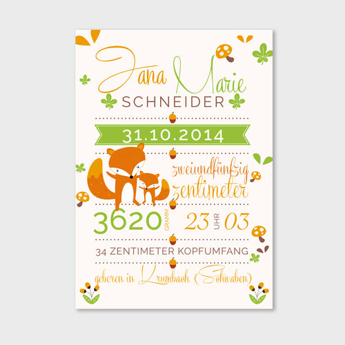 Stekora Design - Babydaten Hardcover Notizbuch 64 Seiten Motiv Fuchs
