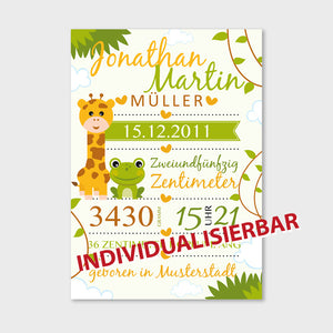 Stekora Design - Babydaten Karten SET Motiv Giraffe Frosch