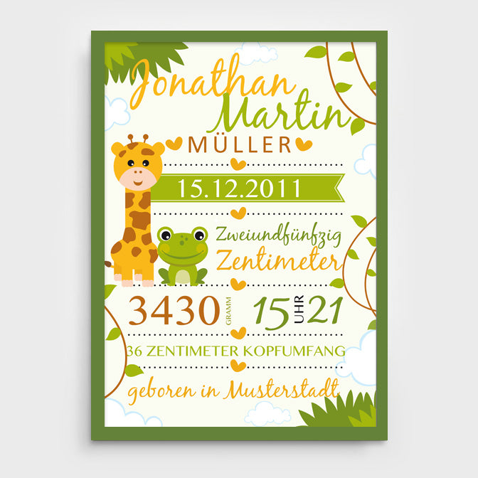 Stekora Design - Babydaten Poster Motiv Giraffe Frosch