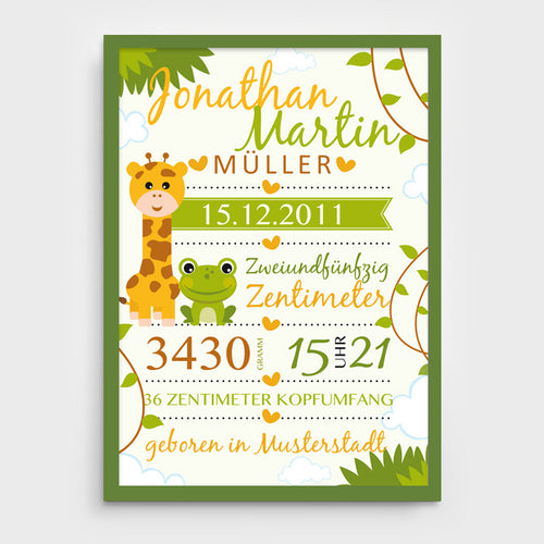 Stekora Design - Babydaten Poster Motiv Giraffe Frosch