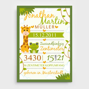 Stekora Design - Babydaten Poster Motiv Giraffe Frosch