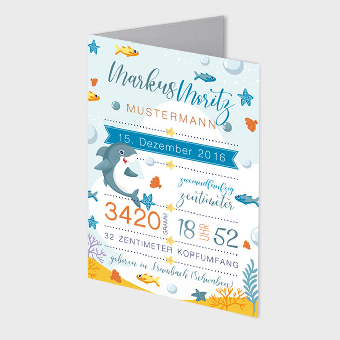 Stekora Design - Babydaten Karten SET Motiv Hai