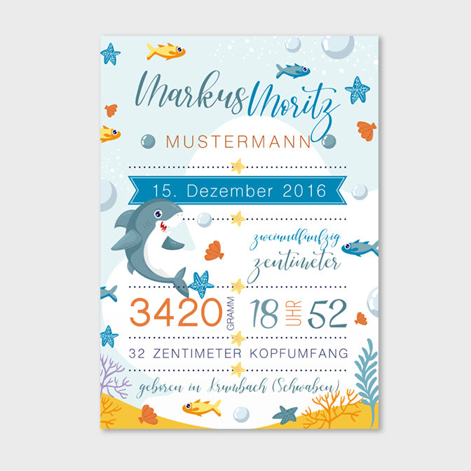 Stekora Design - Babydaten Hardcover Notizbuch 64 Seiten Motiv Hai