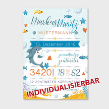 Laden Sie das Bild in den Galerie-Viewer, Stekora Design - Babydaten Karten SET Motiv Hai