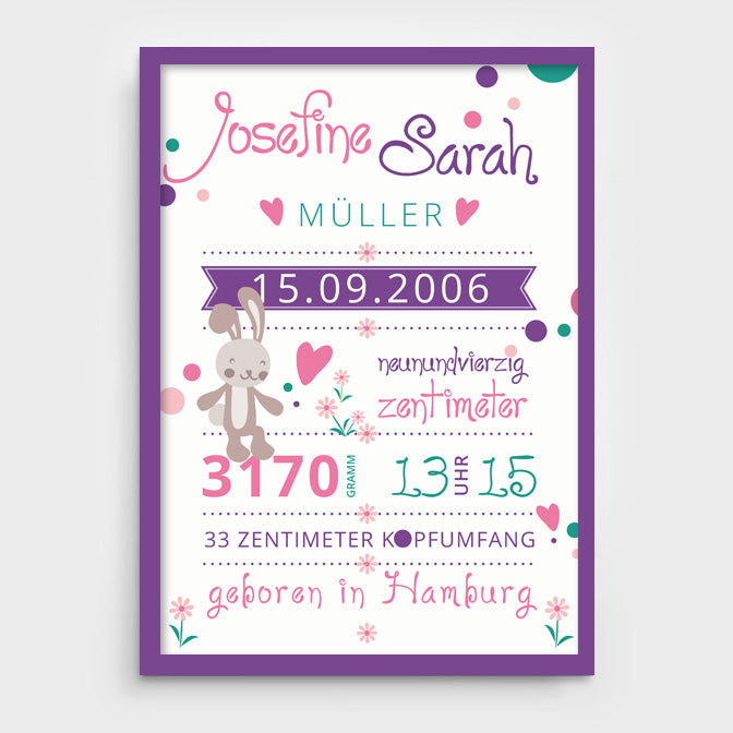 Stekora Design - Babydaten Poster Motiv Hase