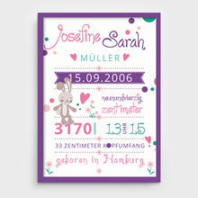 Laden Sie das Bild in den Galerie-Viewer, Stekora Design - Babydaten Poster Motiv Hase