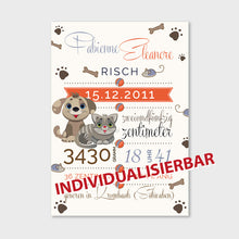 Laden Sie das Bild in den Galerie-Viewer, Stekora Design - Babydaten Karten SET Motiv Hund Katze