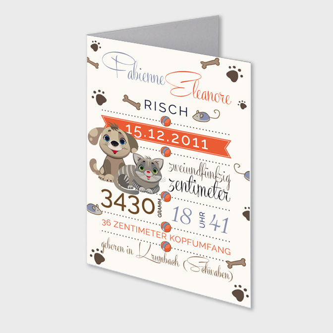 Stekora Design - Babydaten Karten SET Motiv Hund Katze
