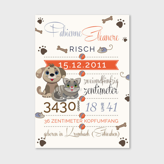 Stekora Design - Babydaten Hardcover Notizbuch 64 Seiten Motiv Hund Katze