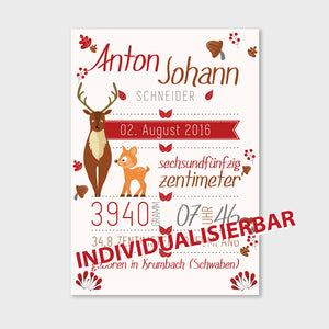 Stekora Design - Babydaten Poster Motiv Hirsch