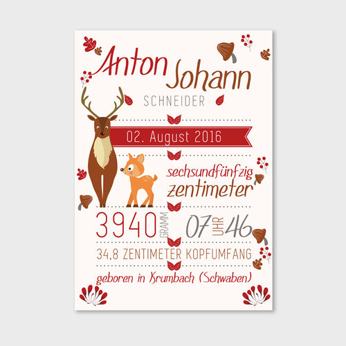 Stekora Design - Babydaten Hardcover Notizbuch 64 Seiten Motiv Hirsch