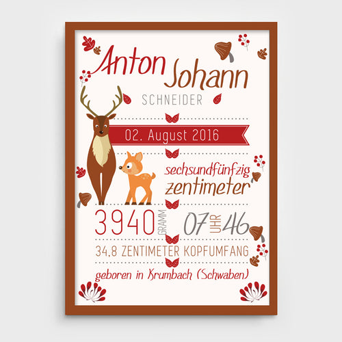 Stekora Design - Babydaten Poster Motiv Hirsch