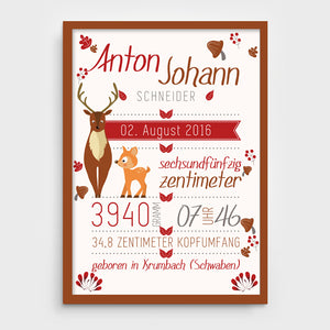 Stekora Design - Babydaten Poster Motiv Hirsch