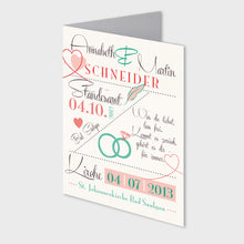 Laden Sie das Bild in den Galerie-Viewer, Stekora Design - Hochzeitsdaten Karten SET Motiv schräg
