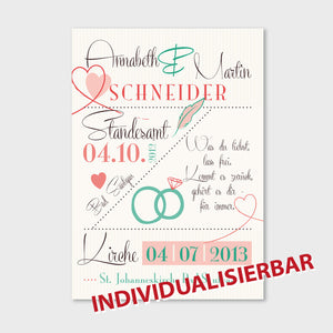 Stekora Design - Hochzeitsdaten Karten SET Motiv schräg