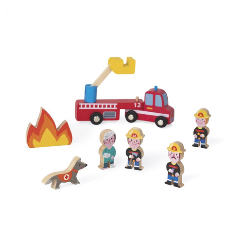 Janod Holz Mini Story Feuerwehr Spielwelt - 8tlg. Set J08515