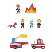 Laden Sie das Bild in den Galerie-Viewer, Janod Holz Mini Story Feuerwehr Spielwelt - 8tlg. Set J08515